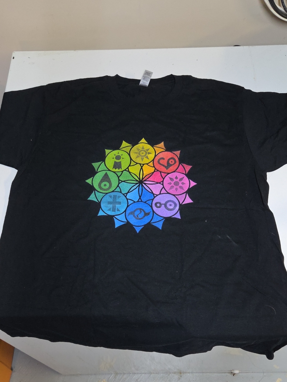 Gildan Black Crew Neck T-Shirt with Rainbow Mandala Graphic Sz XL ✨️5/$30
